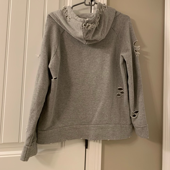 Chelsea Deboer Lily & Lottie Distressed Hoodie Light Grey size S - Picture 5 of 6